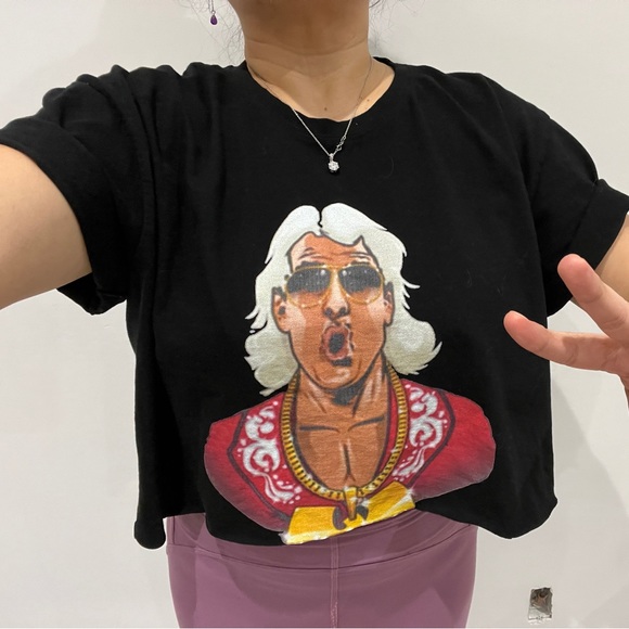 Vintage WOO Ric Flair Wu Tang Shirt Crop Top Wrestling WWE Breathe Oversize Boxy - Picture 8 of 11